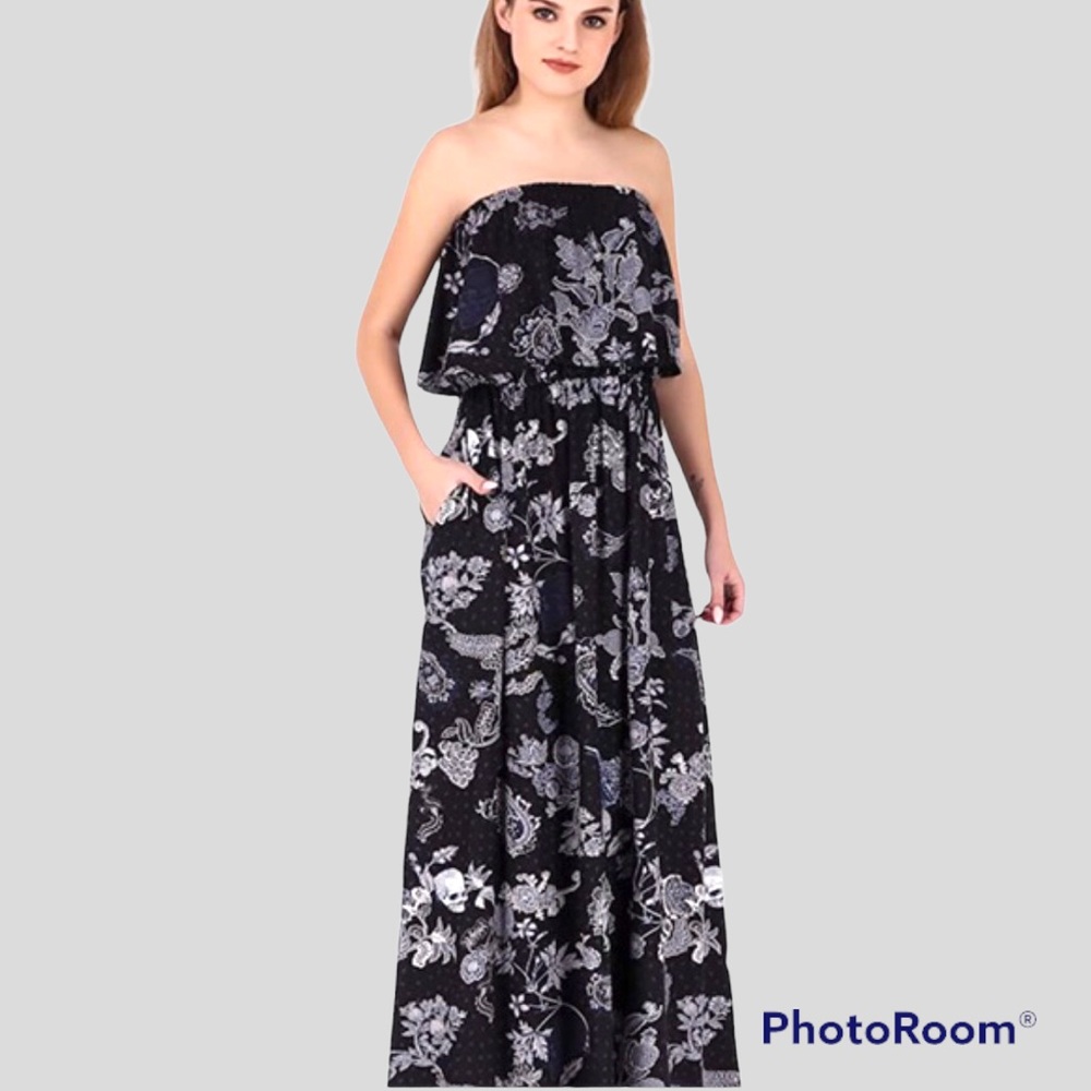 Slimming XL Maxi Dress Strapless Bohemian. NWT Flowing Soft Sexy
